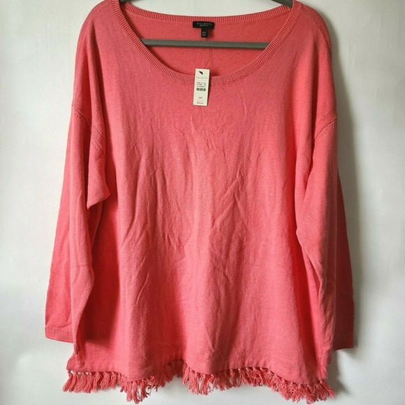 Talbots Sweaters - Talbots Long Sleeve Scoop Neck Sweater Top Size 2XP Pink Fringe Hem Slit NWT